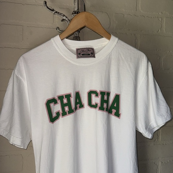 CHA CHA shirt matcha cafe White T-Shirt large NEW no tags soft cotton - Picture 2 of 3